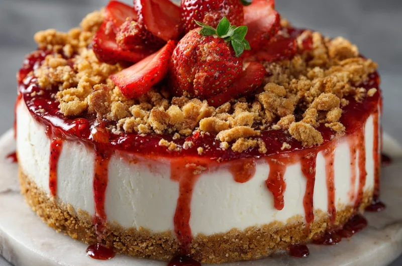 Strawberry Crunch Cheesecake – A Sweet, Creamy, and Irresistible Dessert