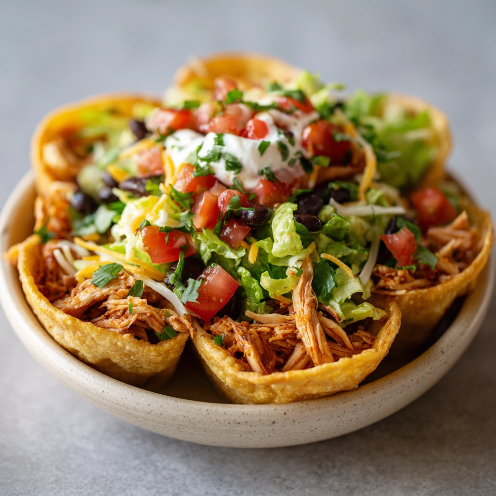 Taco Salad Bowls With Shredded Chicken