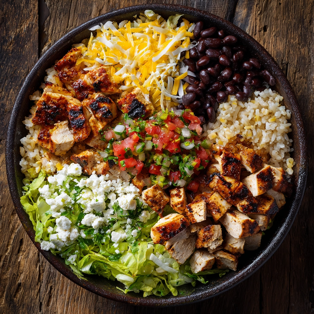 Grilled Chicken Burrito Bowls with Rice and Beans