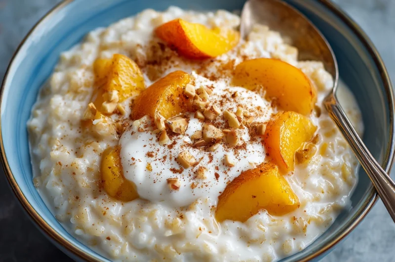 Slow Cooker Peaches and Cream Rice Pudding: Creamy Comfort in Every Spoonful