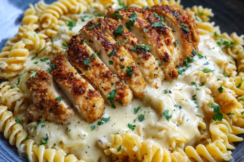 Creamy Garlic Parmesan Chicken with Cheesy Twisted Pasta: A Comforting, Flavor-Packed Meal