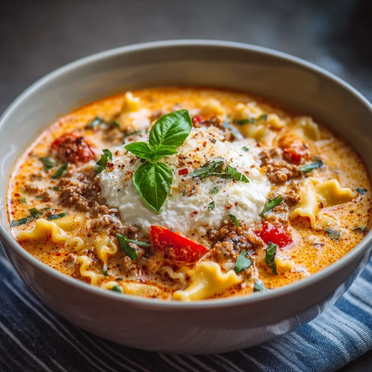 Creamy Lasagna Soup With Ricotta Topping