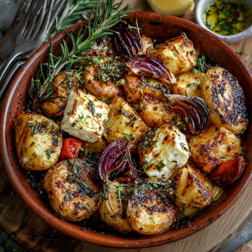 Roasted Potatoes with Baked Feta and Garlic Magic