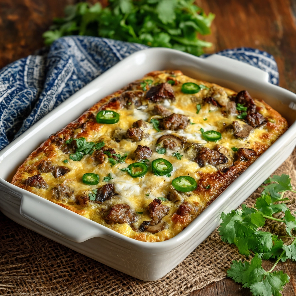 Sausage, Mushroom & Green Chile Breakfast Casserole
