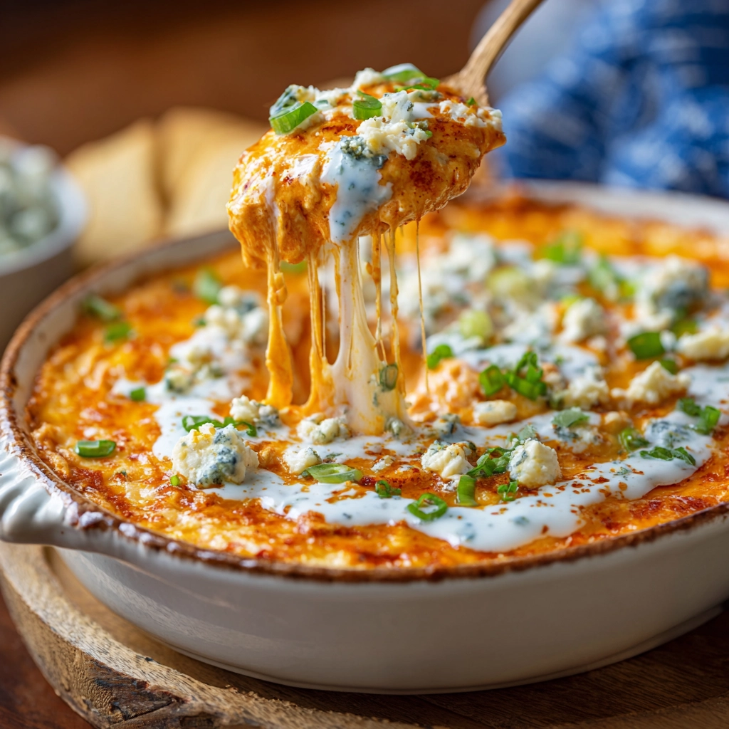 Spicy Buffalo Chicken Dip With Ranch Drizzle