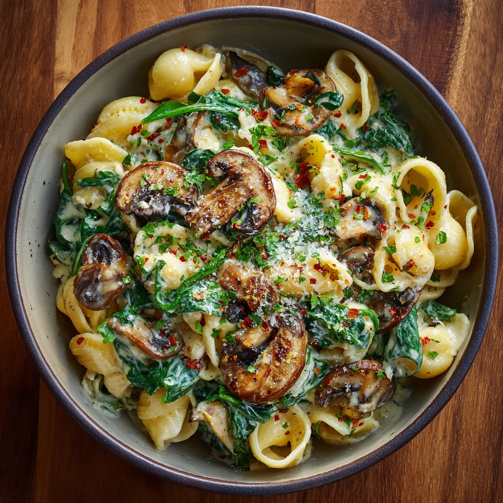 Creamy Spinach and Mushroom Pasta