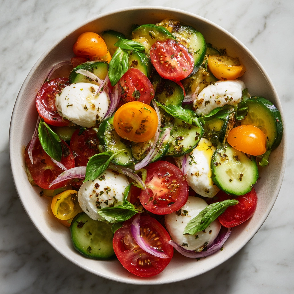 Tomato Cucumber Mozzarella Salad