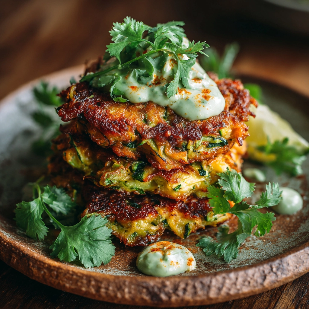 Crispy Zucchini Fritters with Avocado Crema
