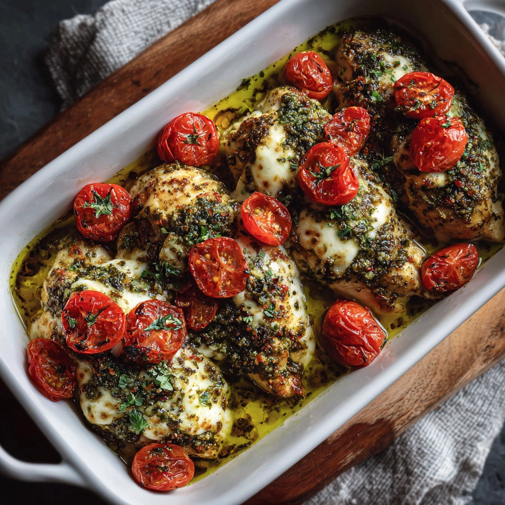 Baked Pesto Chicken with Mozzarella