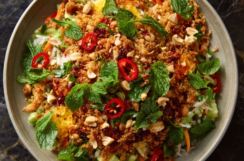 Crispy Rice Salad with Peanut-Chili: A Flavorful, Crunchy Delight
