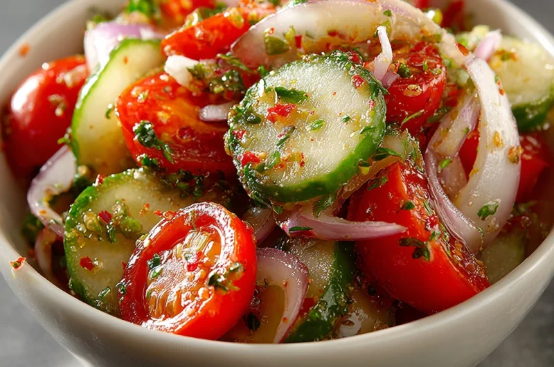 Marinated Cucumbers, Onions, and Tomatoes: A Refreshing and Flavorful Salad