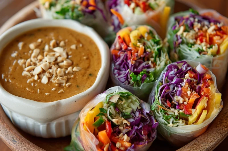 Vegetable Spring Rolls with Peanut Sauce Recipe: Fresh, Crunchy, and Delicious