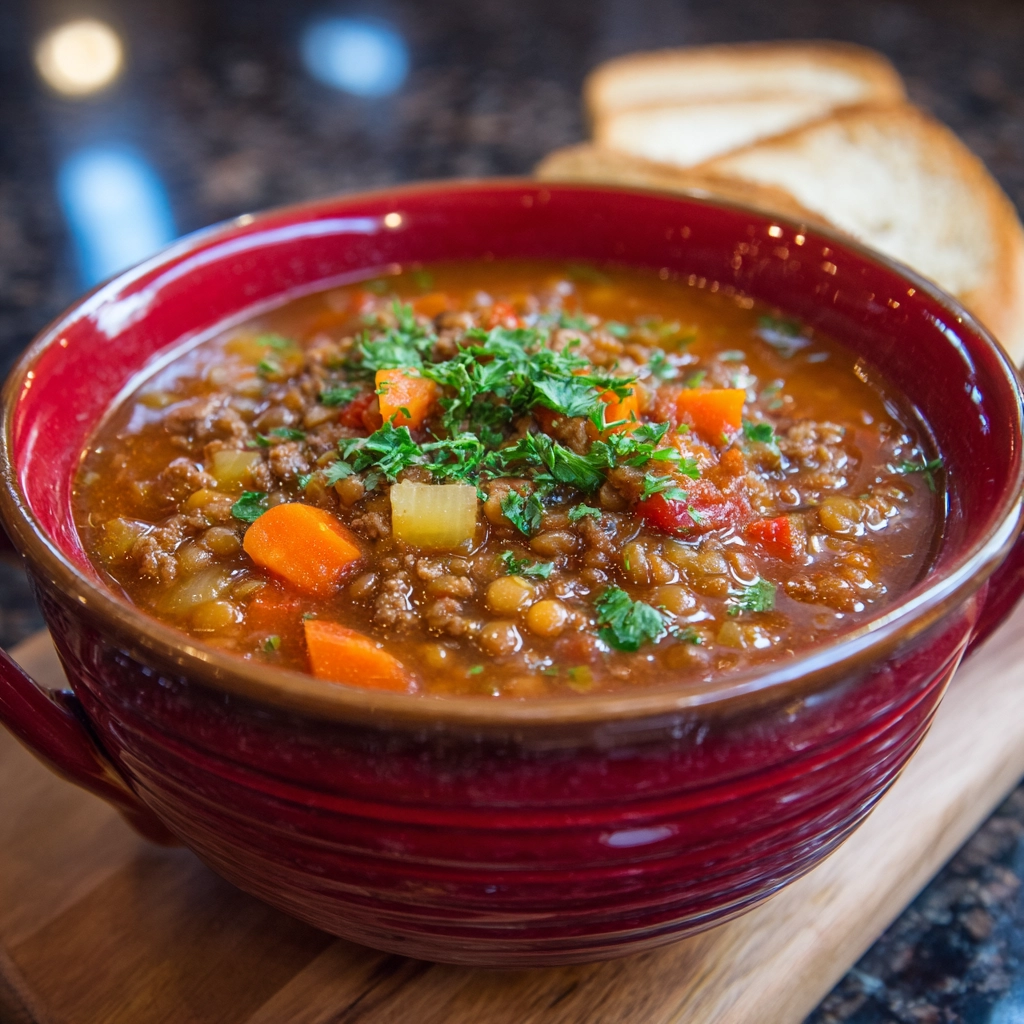 Crockpot Ground Beef & Lentil Soup