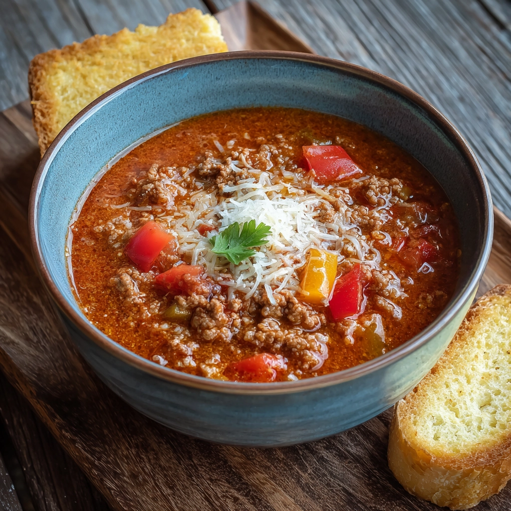 Crockpot Ground Beef Stuffed Pepper Soup
