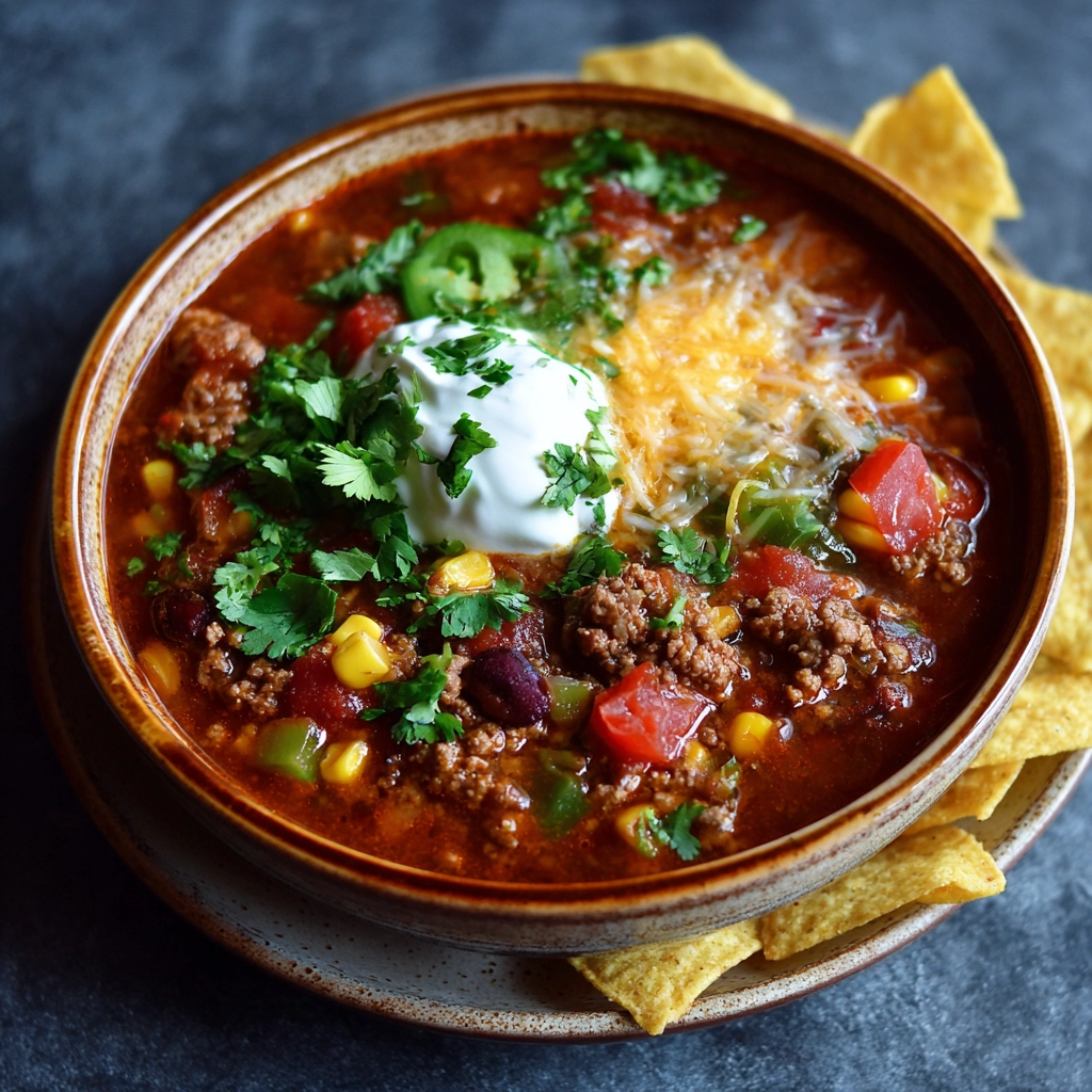 Crockpot Ground Beef Taco Soup