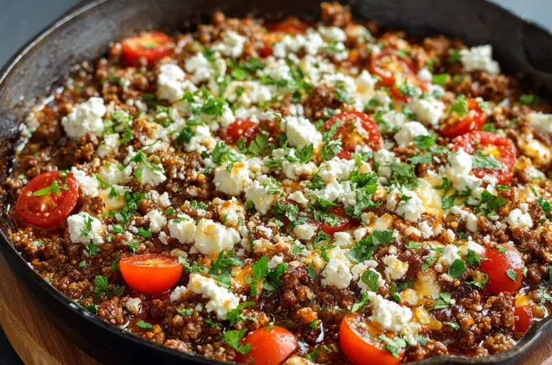 Greek Ground Beef & Feta Skillet