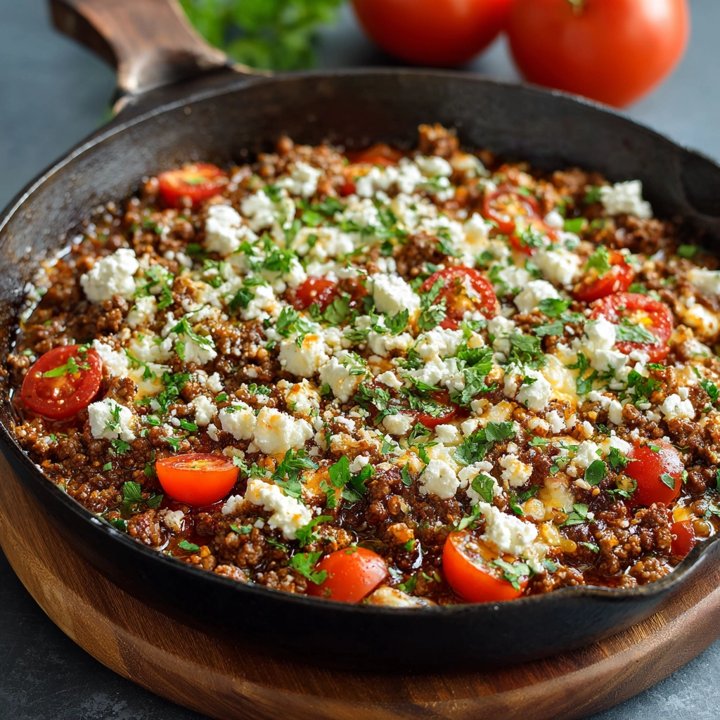 Greek Ground Beef & Feta Skillet