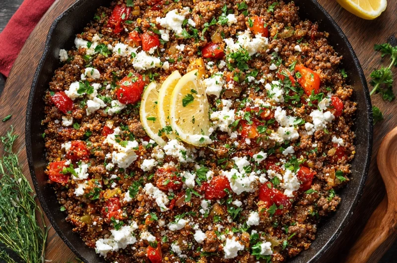 Greek Ground Beef Quinoa Skillet with Feta: A Healthy One-Pan Mediterranean Meal