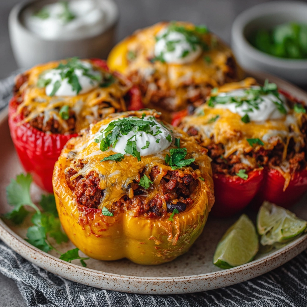 Ground Beef & Lentil Stuffed Peppers Recipe