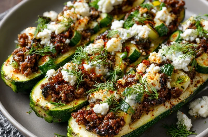 Ground Beef Stuffed Zucchini Boats with Feta & Dill: A Fresh, Flavorful Low-Carb Dinner