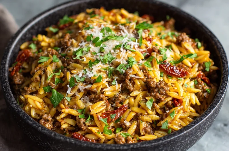 Ground Beef & Sun-Dried Tomato Orzo