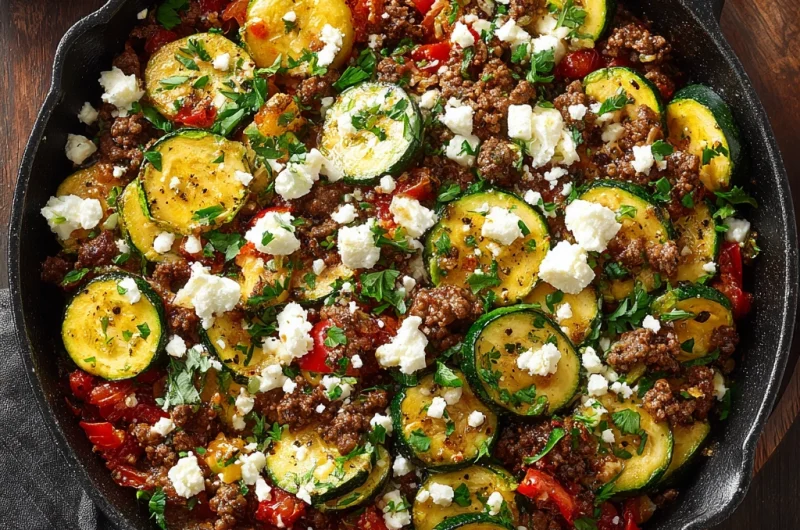 Ground Beef & Zucchini Skillet with Feta