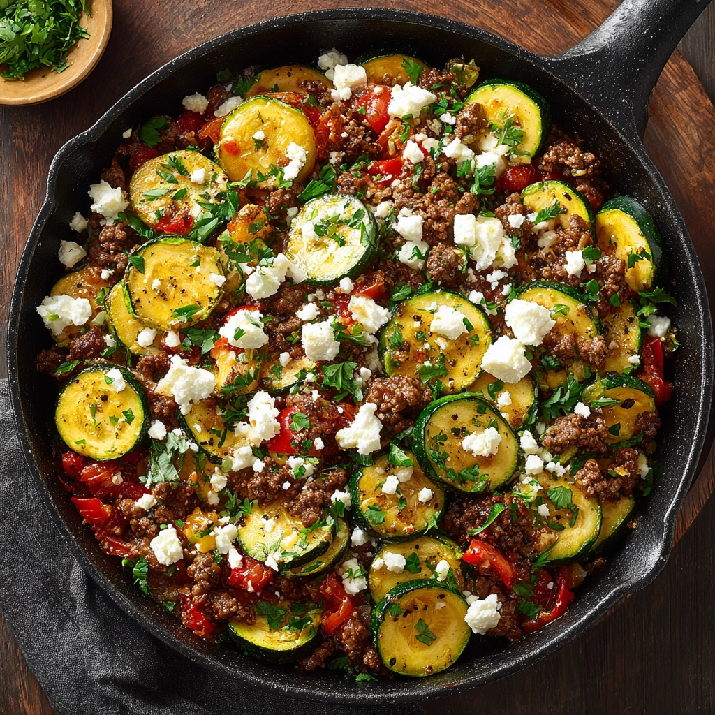 Ground Beef & Zucchini Skillet with Feta