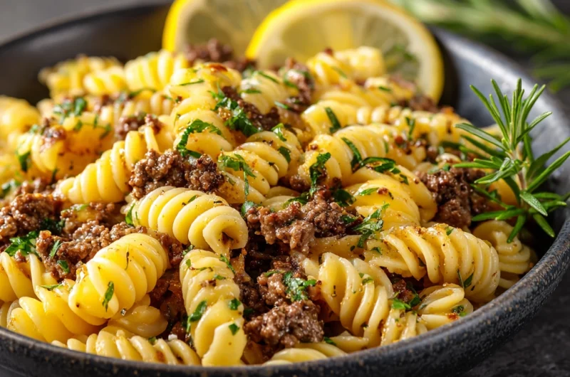 Lemon Garlic Ground Beef Pasta