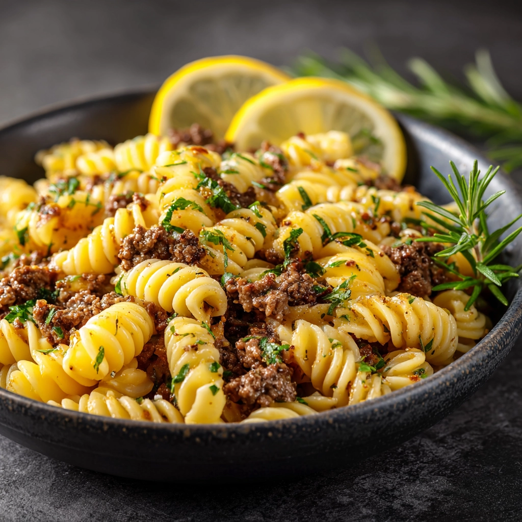Lemon Garlic Ground Beef Pasta