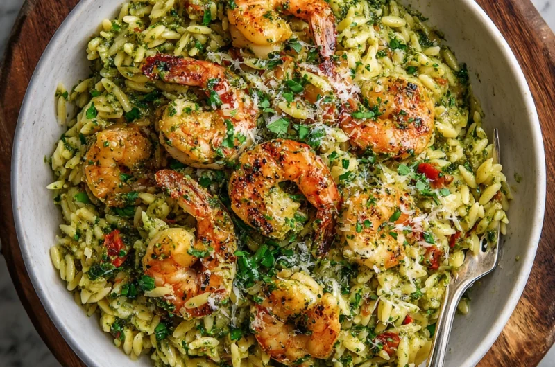Lemon Pesto Orzo with Shrimp 🍋🍤
