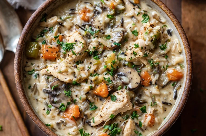 Crockpot Creamy Chicken & Wild Rice Stew