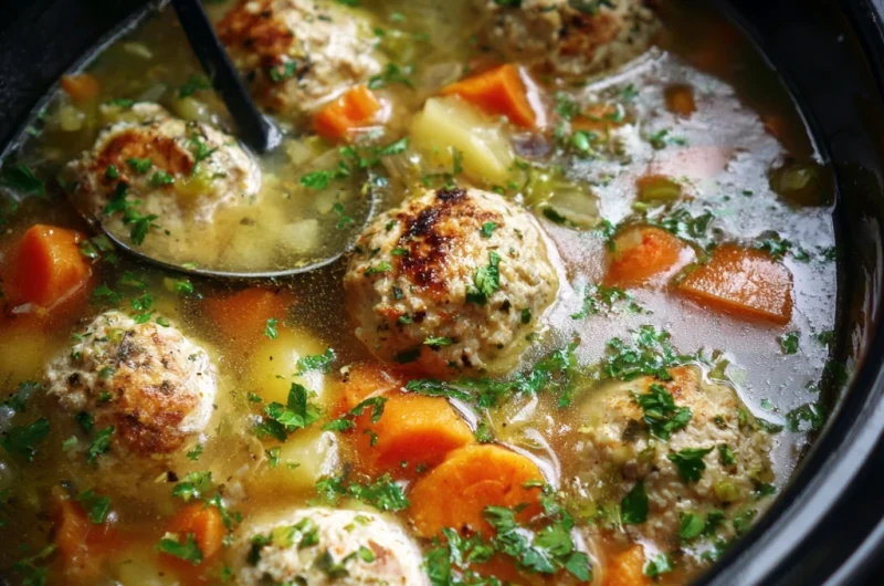 Hearty Chicken Meatball Soup in a Crockpot