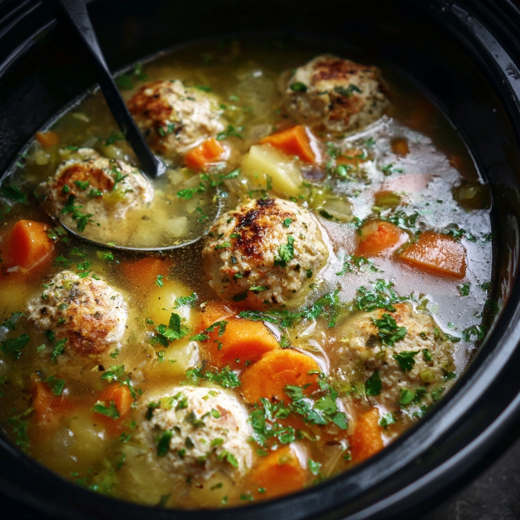Hearty Chicken Meatball Soup in a Crockpot