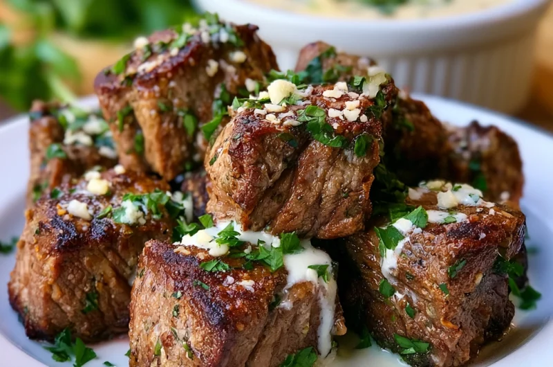 Garlic Butter Steak Bites with Parmesan Cream Sauce