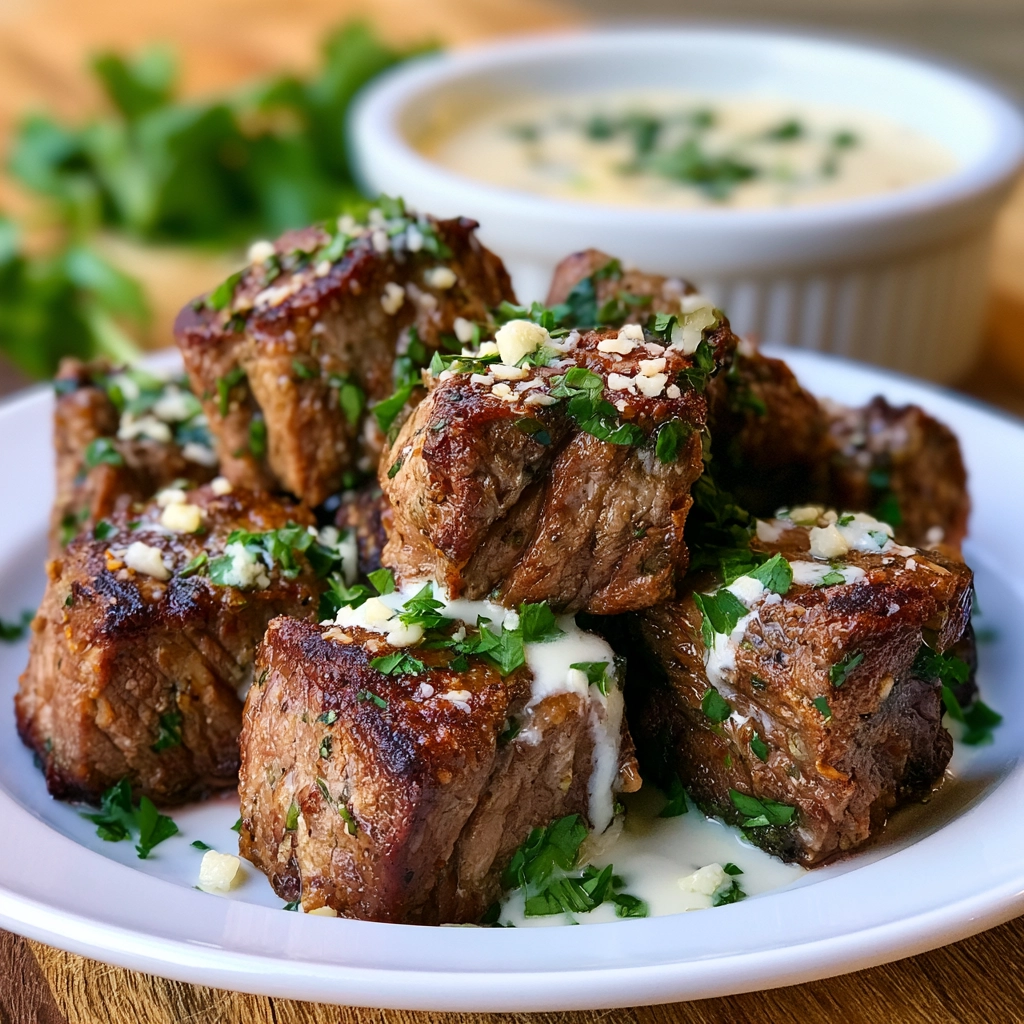 Garlic Butter Steak Bites with Parmesan Cream Sauce